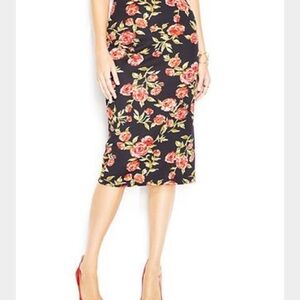Macy's Black Pencil Skirt with Red Floral Design